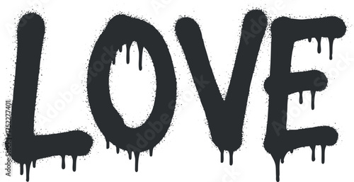 A bold graffiti style representation of the word love with dripping black paint.