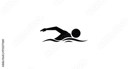 A simple black silhouette of a person swimming freestyle in water