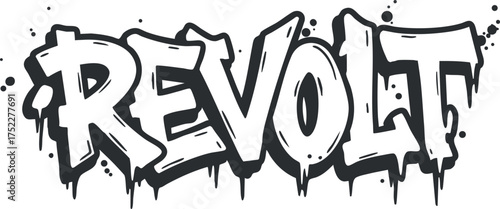 A bold graffiti artwork featuring the word 'Revolt' in an edgy urban style.