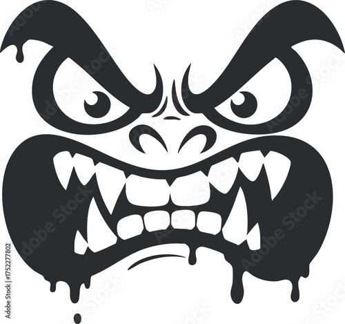 Angry cartoon face illustration featuring a fierce expression with dripping details and bold lines.