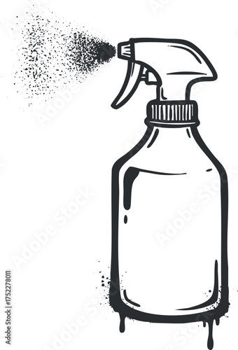 Illustration of a spray bottle used for cleaning and disinfecting surfaces in households.