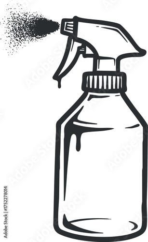 Illustration of a spray bottle with a trigger and mist effect for cleaning purposes.