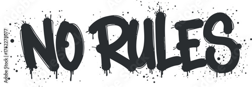 Bold graffiti style text saying no rules on a white background in a creative design.