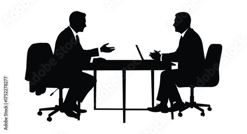 Business meeting silhouettes show a formal conversation and professional setting