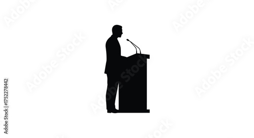 Silhouette of a man giving a speech at a podium
