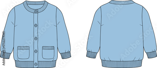 cardigan knitted long sleeve button closure pocket patch cuff rib hem neckline seam apparel garment clothing fashion textile template vector sketch illustration design pattern prototype wardrobecardig