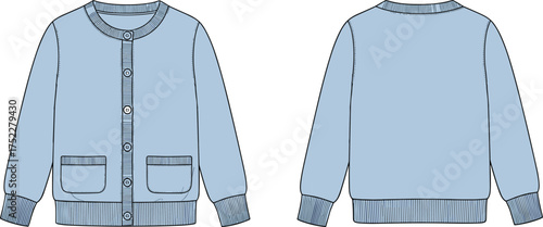 cardigan sweater women long sleeve round neckline button closure pocket patch ribbed cuff hem knit apparel garment clothing fashion textile template vector sketch illustration design pattern wardrobe 