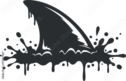 A stylized shark fin emerging from an ink splash, representing marine life and ocean themes.