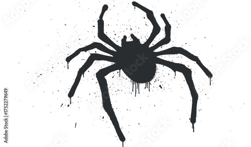 Black silhouette of a spider with drip effects on a white background for artistic purposes.