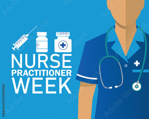 Nurse Practitioner Week or NP Week background or banner design template is observed every year in November. Holiday concept. Template for card, poster, placard, template.