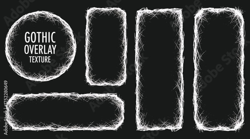 Vector art of gothic overlay texture set with circle, rectangle, and square shapes, perfect for adding a dark and edgy touch to your designs