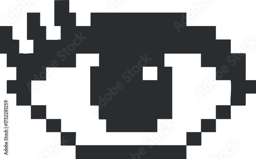 A stylized pixel art representation of an eye emphasizing simplicity and modern design.