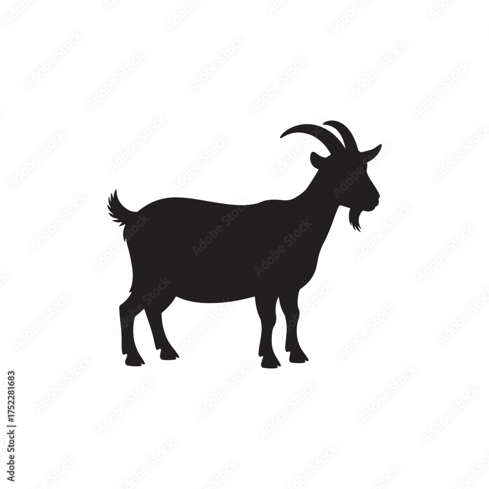 Fototapeta premium Farm Animal Illustration in a Goat Silhouette Icon Black and White vector