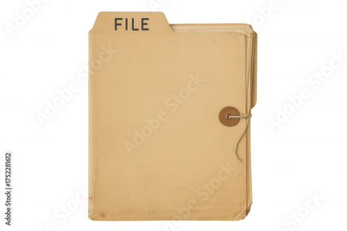Manila file folder with file label, old paperwork and confidential document concept, transparent background