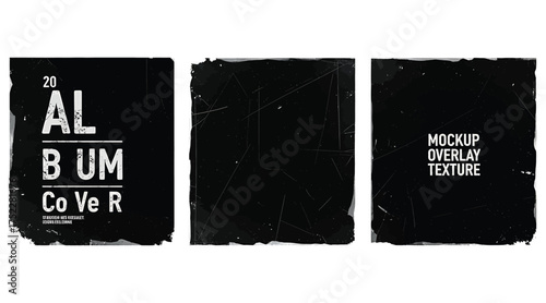 Vector art of set of album cover mockups with distressed and grunge textures, ideal for creating vintage and edgy designs