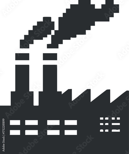 Silhouette of an industrial factory with smokestacks releasing smoke into the atmosphere.