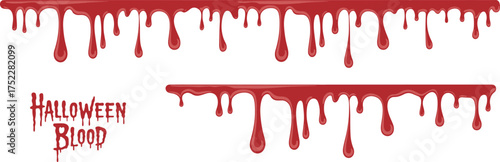 Halloween dripping  text and red liquid borders isolated on white background, horror design elements for spooky and creative artwork