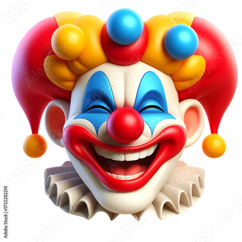 Cartoon Clown Face 3D Illustration Isolated on Transparent Background