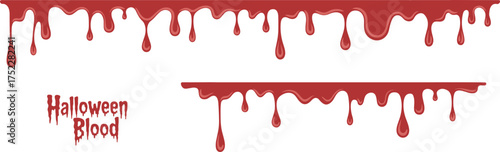 Halloween dripping  text and red liquid borders isolated on white background, horror design elements for spooky and creative artwork