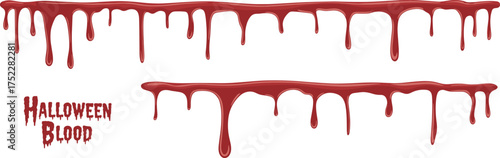 Halloween dripping  text and red liquid borders isolated on white background, horror design elements for spooky and creative artwork