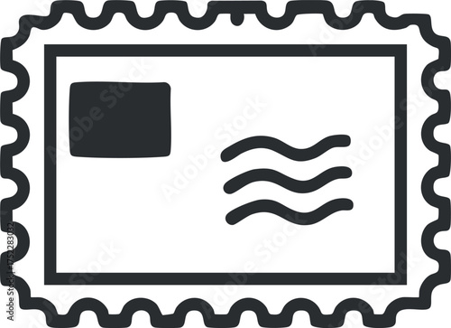 A simple graphic representation of a postage stamp used for mailing letters and packages.