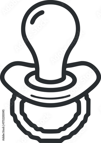 A simple outline illustration of a baby pacifier, commonly used for soothing infants.