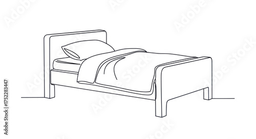 Simple Line Drawing of a Comfortable Single Bed.