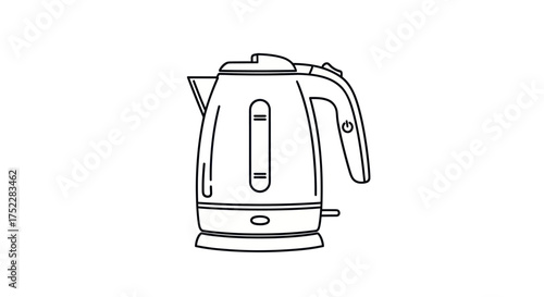 Outlined Electric Kettle with Water Level Indicator and Handle.