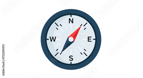 Classic Round Compass with Red and Black Needle Pointing North.