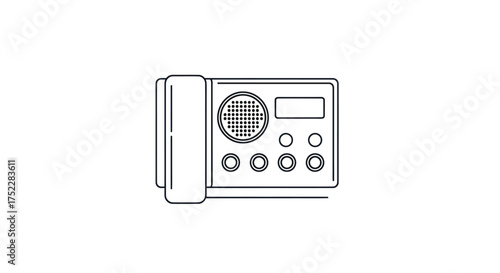 Vintage Intercom System Line Art with Handset Speaker and Control Buttons.