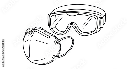 Protective Face Mask and Safety Goggles Illustration.