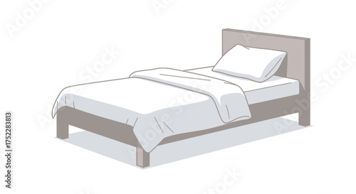 Simple Single Bed with White Bedding and Pillow.