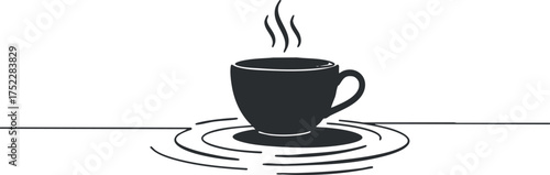 A minimalist illustration of a steaming coffee cup on a table with ripples.