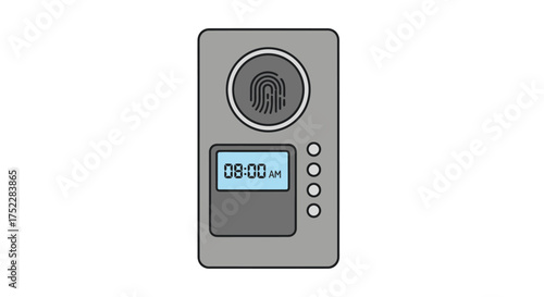 Gray biometric fingerprint time attendance machine with a digital clock display.
