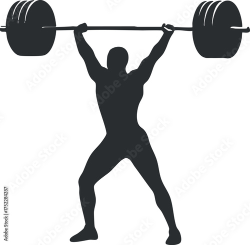 Silhouette of a male athlete performing a weightlifting exercise with a barbell overhead.