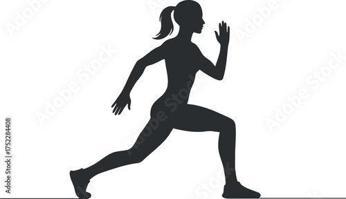 Silhouette of a female runner in a dynamic running pose showcasing athletic movement and fitness.