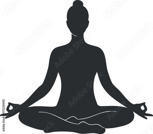 Silhouette of a person meditating in a cross-legged position promoting mindfulness and relaxation