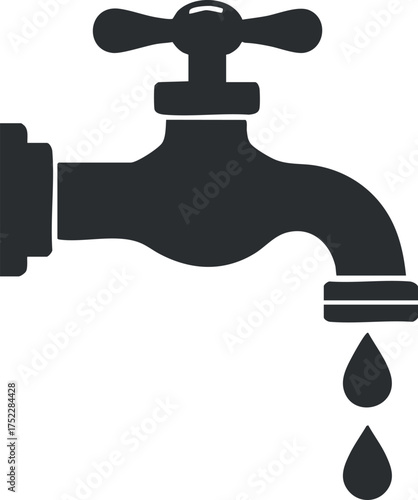 A simple illustration of a tap with a water droplet symbolizing plumbing and water supply.