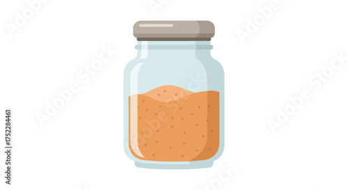Glass Jar with Orange Liquid and Gray Lid Vector Illustration.