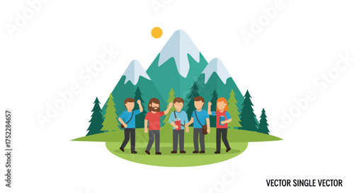 Group of Friends Hiking in the Mountains Enjoying Nature and Outdoor Adventure.