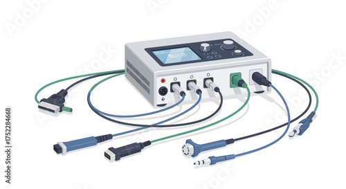 Advanced Electronic Diagnostic Instrument with Multiple Connected Cables and Probes.