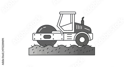 Road Roller Compactor Machine on Ground Construction Equipment.