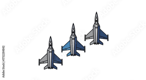 Three sleek fighter jets in formation ready for aerial maneuvers.