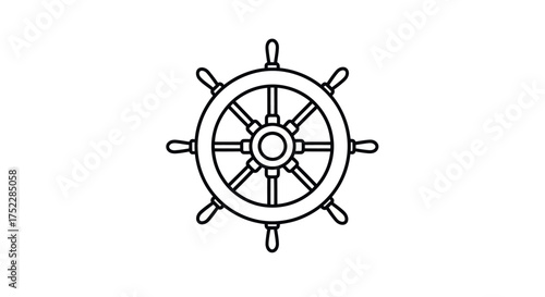 Simple black outline ships steering wheel icon.
