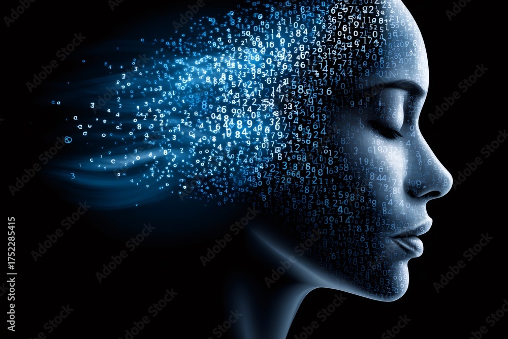 Fototapeta premium Human ai face processing digital data technology concept