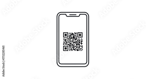 Line Art Smartphone Displaying QR Code for Digital Payment or Information.