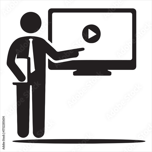 Businessman Presenting Video Screen in Formal Setting  Vector Art 