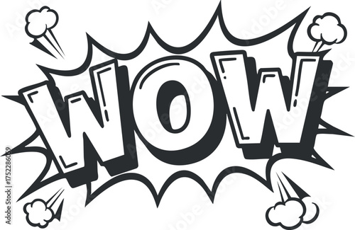 A vibrant and energetic comic-style illustration featuring the word Wow in a speech bubble.