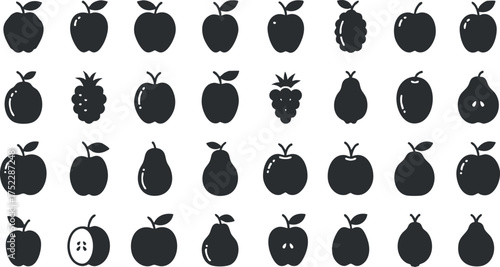 A seamless pattern featuring various fruit silhouettes including apples, pears, and grapes.