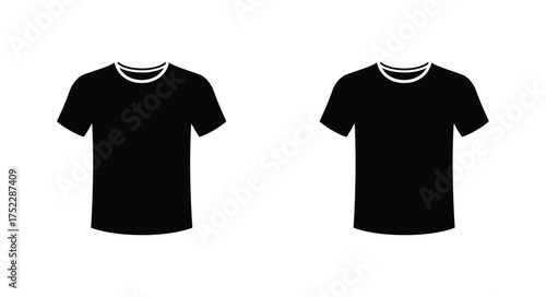 Simple black t shirt design mockup with two identical garment illustrations